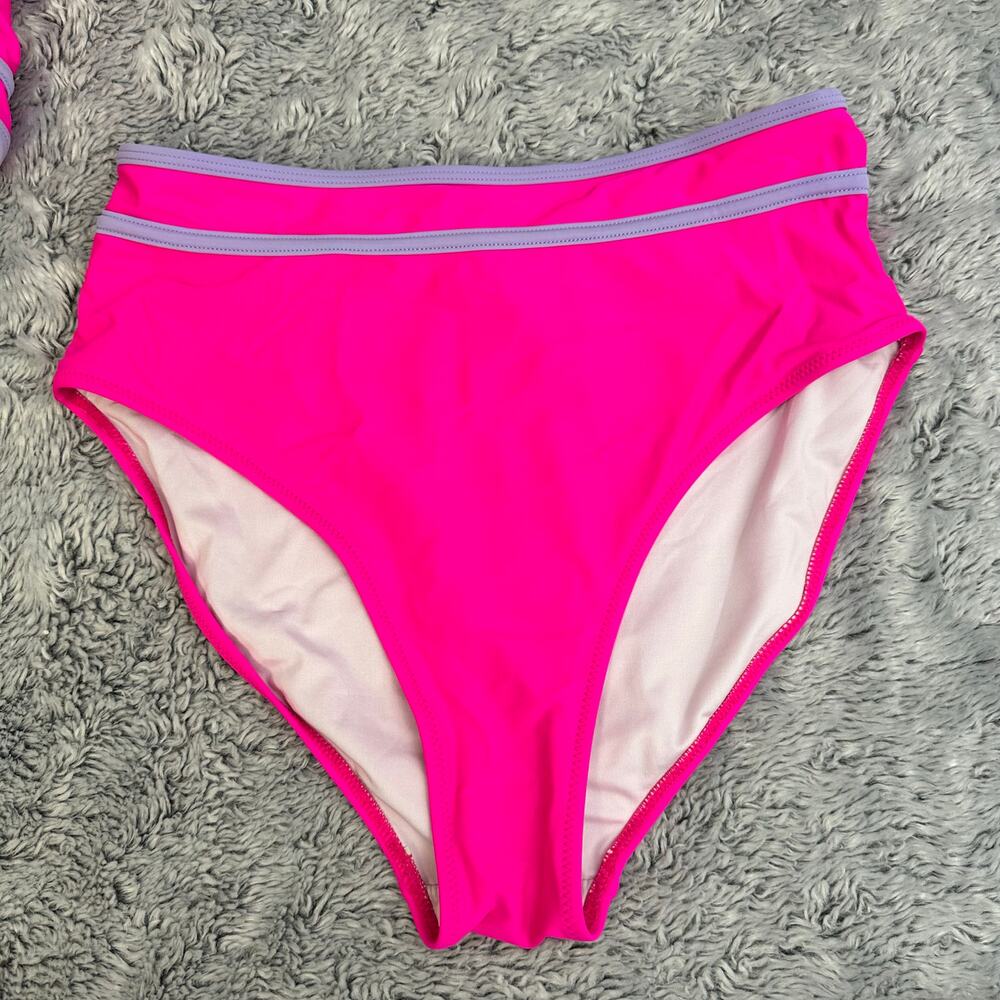 Blooming Jelly High Waist Bikini Set Pink Purple Color Block Medium 2 Piece Suit - Picture 7 of 10